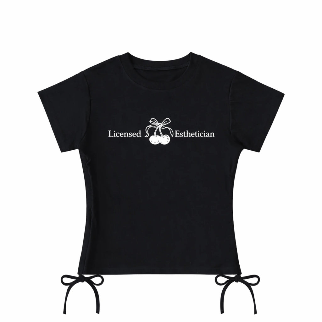 Licensed Esthetician” Draw String T - Shirt Black